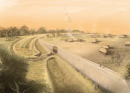 Evocation par un dessin de Céline Piret du site de la Monédière à Bessan